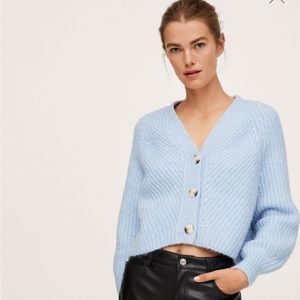 Mango [NEW] Knitted cropped cardigan, Light blue, CS, New
